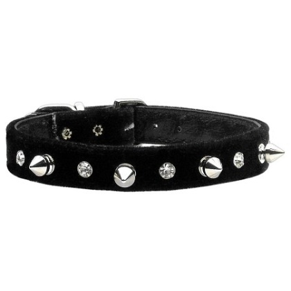 Velvet Crystal and Spike Collars Black 10