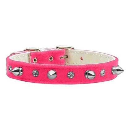 Velvet Crystal and Spike Collars Pink 10