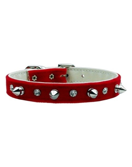 Velvet Crystal and Spike Collars Red 10