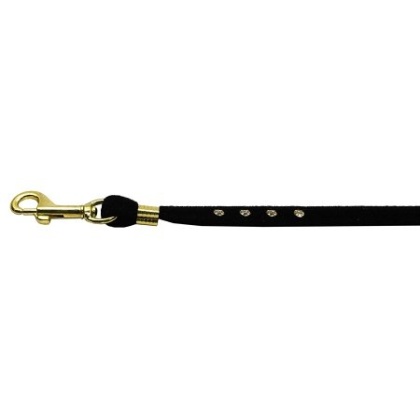 Velvet Flat Leash Black 3/8 Clear Jewel Leash