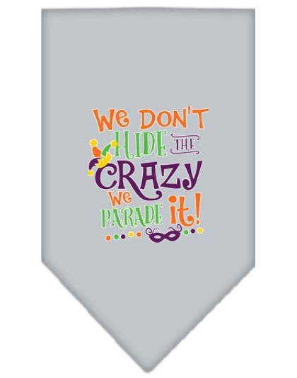 We Don't Hide the Crazy Screen Print Mardi Gras Bandana Grey Large