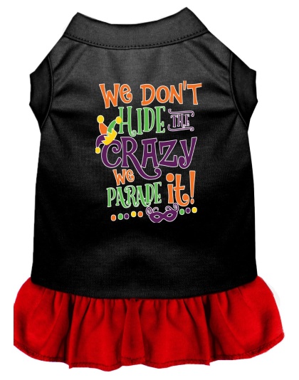 We Don't Hide the Crazy Screen Print Mardi Gras Dog Dress Black with Red Lg