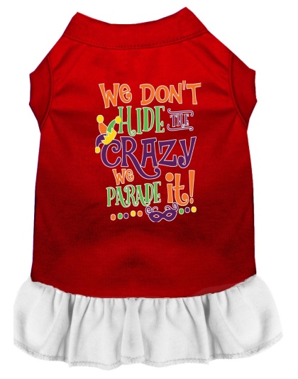 We Don't Hide the Crazy Screen Print Mardi Gras Dog Dress Red with White Lg