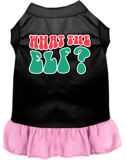 What the Elf Screen Print Dog Dress Black with Light Pink Size XS