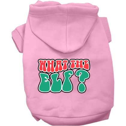 What the Elf Screen Print Dog Hoodie Light Pink Size XS