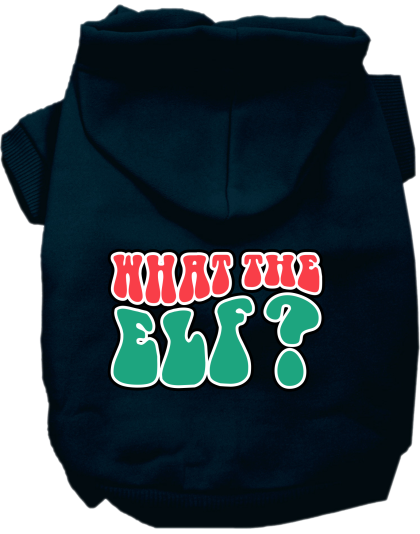 What the Elf Screen Print Dog Hoodie Navy Blue Size XS