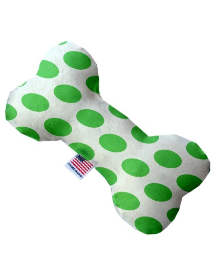 White and Green Dotted 10 inch Canvas Bone Dog Toy