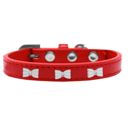 White Bow Widget Dog Collar Red Size 10