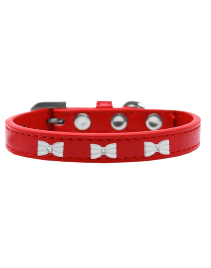 White Bow Widget Dog Collar Red Size 10