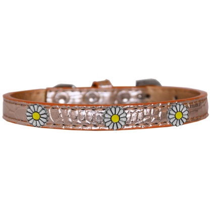 White Daisy Widget Croc Dog Collar Copper Size 10