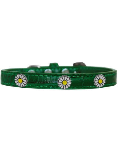 White Daisy Widget Croc Dog Collar Emerald Green Size 10
