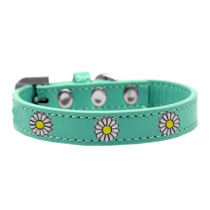 White Daisy Widget Dog Collar Aqua Size 10