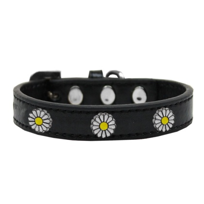 White Daisy Widget Dog Collar Black Size 10