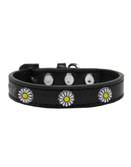 White Daisy Widget Dog Collar Black Size 10