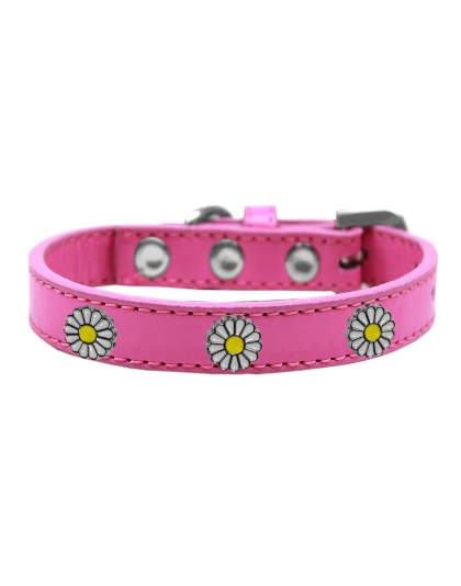 White Daisy Widget Dog Collar Bright Pink Size 10