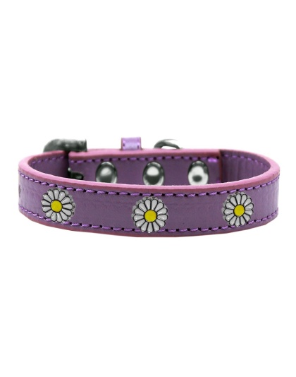 White Daisy Widget Dog Collar Lavender Size 10