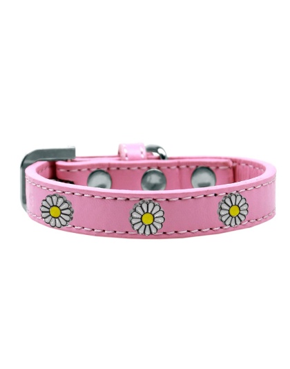 White Daisy Widget Dog Collar Light Pink Size 10