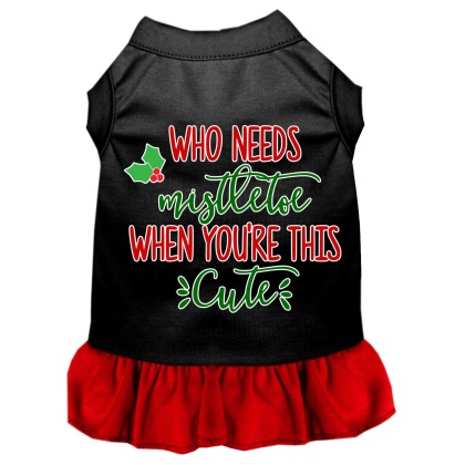 Who Needs Mistletoe Screen Print Dog Dress Black with Red Lg