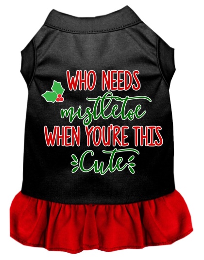 Who Needs Mistletoe Screen Print Dog Dress Black with Red Lg