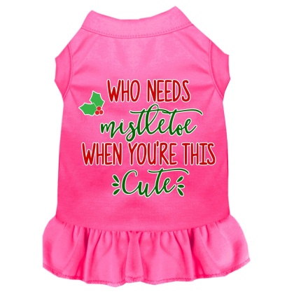 Who Needs Mistletoe Screen Print Dog Dress Bright Pink 4X