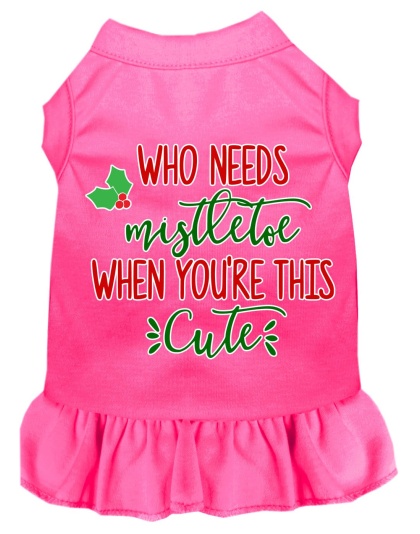 Who Needs Mistletoe Screen Print Dog Dress Bright Pink 4X