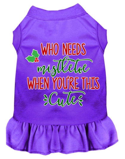 Who Needs Mistletoe Screen Print Dog Dress Purple 4X