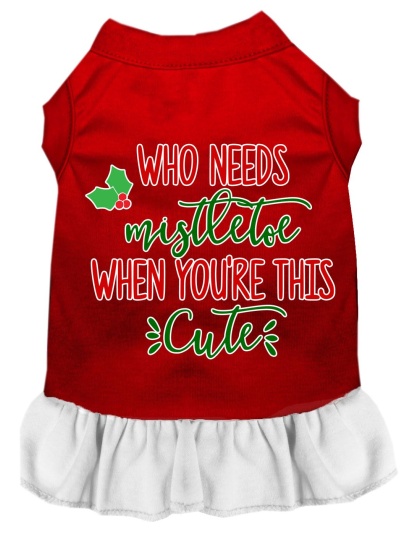 Who Needs Mistletoe Screen Print Dog Dress Red with White Lg
