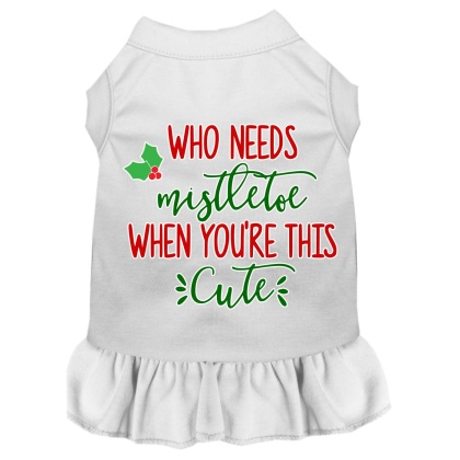 Who Needs Mistletoe Screen Print Dog Dress White 4X