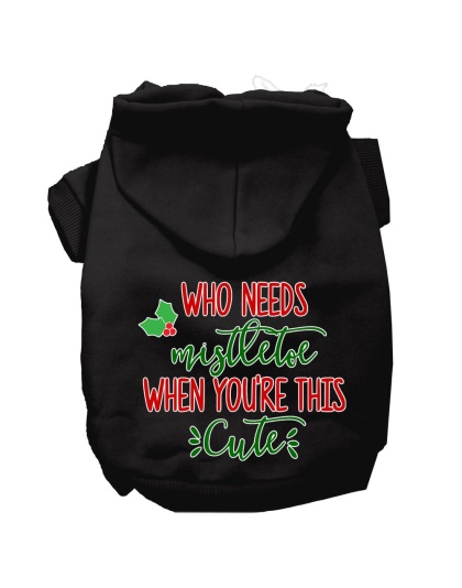 Who Needs Mistletoe Screen Print Dog Hoodie Black L