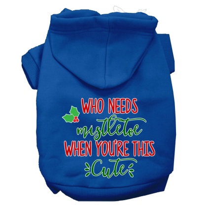 Who Needs Mistletoe Screen Print Dog Hoodie Blue L