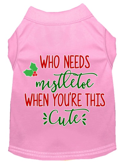 Who Needs Mistletoe Screen Print Dog Shirt Light Pink Lg