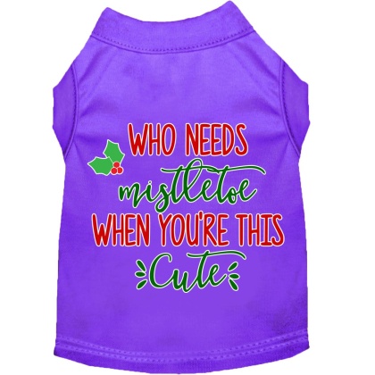 Who Needs Mistletoe Screen Print Dog Shirt Purple Lg