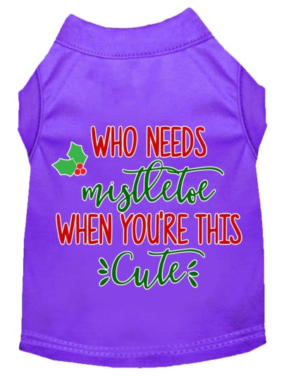 Who Needs Mistletoe Screen Print Dog Shirt Purple Lg