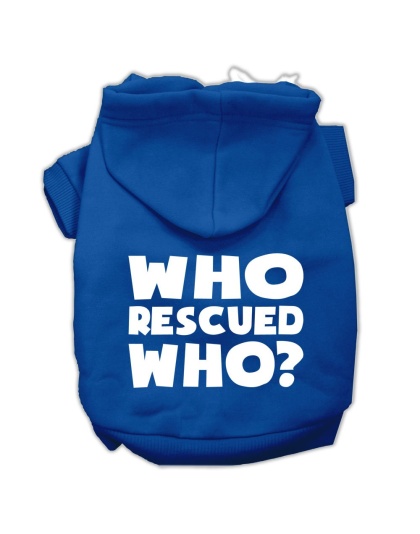 Who Rescued Who Screen Print Pet Hoodies Blue Size Lg