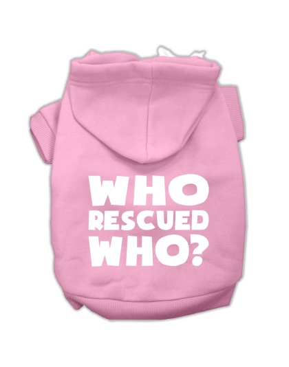 Who Rescued Who Screen Print Pet Hoodies Light Pink Size Lg