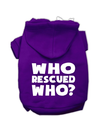 Who Rescued Who Screen Print Pet Hoodies Purple Size Lg
