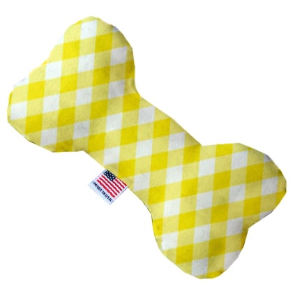 Yellow Plaid 10 inch Canvas Bone Dog Toy