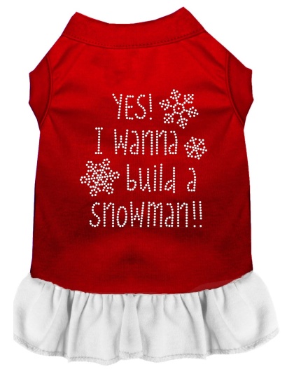Yes! I want to Build a Snowman Rhinestone Dog Dress Red with White Lg