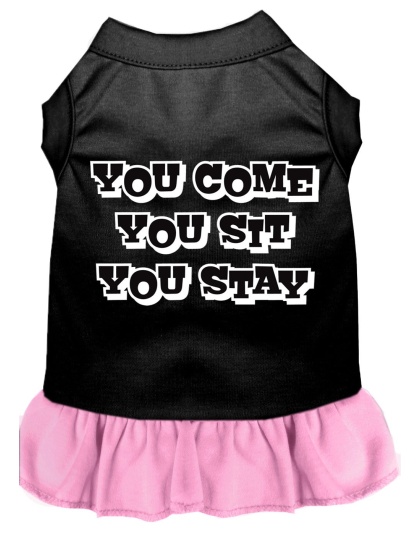 You Come, You Sit, You Stay Screen Print Dress Black with Light Pink Lg