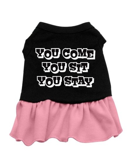 You Come, You Sit, You Stay Screen Print Dress Black with Light Pink XXL