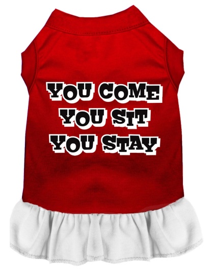 You Come, You Sit, You Stay Screen Print Dress Red with White Lg