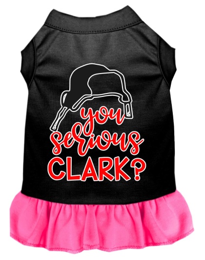 You Serious Clark? Screen Print Dog Dress Black with Bright Pink Lg