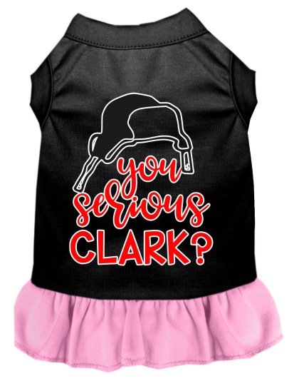 You Serious Clark? Screen Print Dog Dress Black with Light Pink Lg