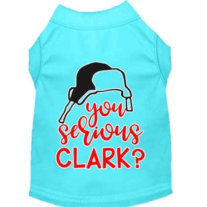 You Serious Clark? Screen Print Dog Shirt Aqua Lg