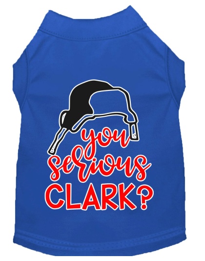 You Serious Clark? Screen Print Dog Shirt Blue Lg