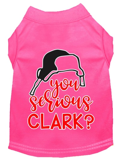 You Serious Clark? Screen Print Dog Shirt Bright Pink Lg