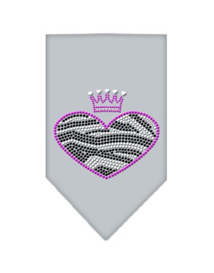 Zebra Heart Rhinestone Bandana Grey Large