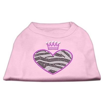 Zebra Heart Rhinestone Dog Shirt Light Pink Lg