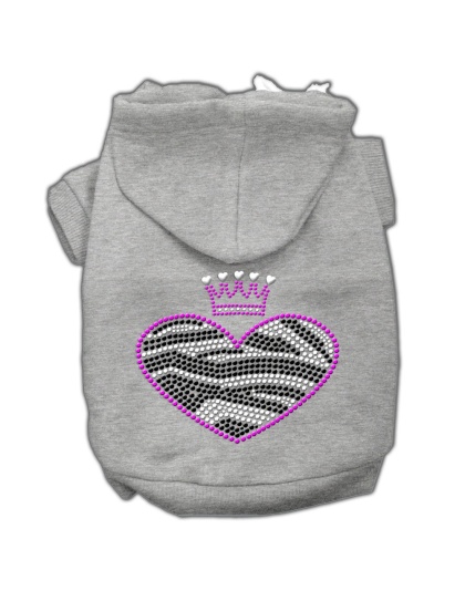 Zebra Heart Rhinestone Hoodies Grey L