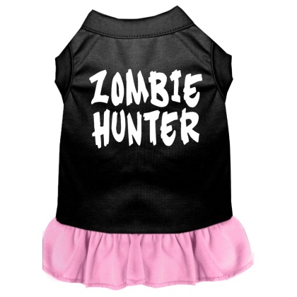 Zombie Hunter Screen Print Dress Black with Light Pink Lg